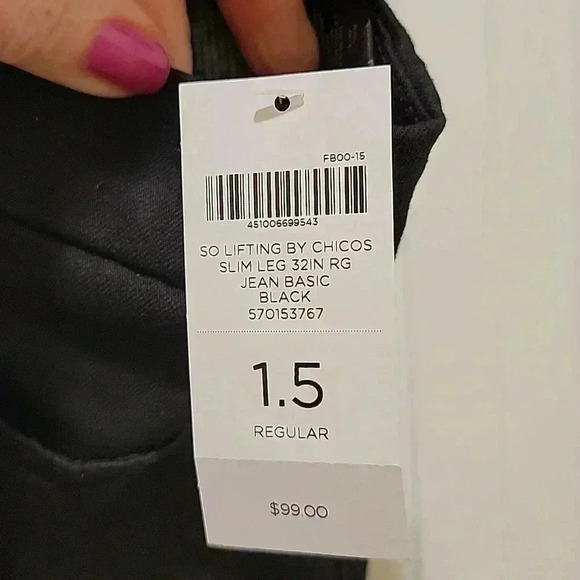 Chicos Slim Leg Black Jeans 1.5 Size 32in - Picture 6 of 9